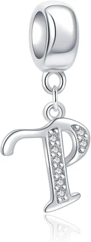 Vista 72 de ABUN Abalorio de plata de ley 925 con letra A a la Z, espaciador de inicial, con circonita cúbica transparete colgante, auténtica, para pulseras