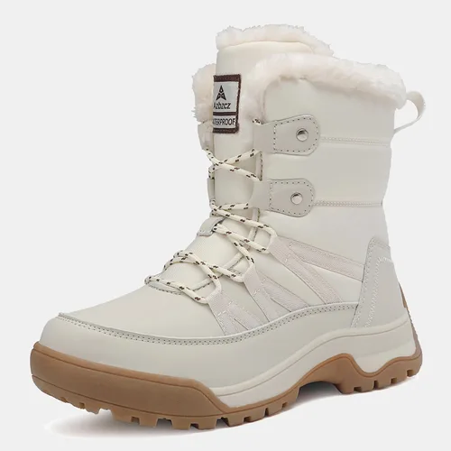 Vista 7 de AZBZCZ Botas de nieve de invierno para mujer, impermeables, antideslizantes, con forro de piel fría, zapatos cómodos