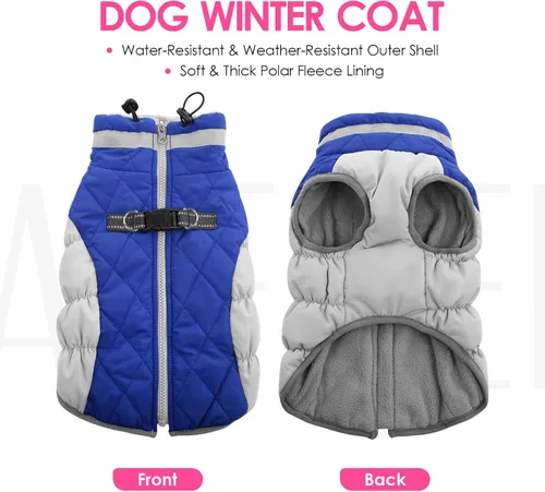 Vista 7 de AOFITEE Abrigo para perro, chaquetas cálidas para perros pequeños, abrigo de invierno para perros con arnés integrado, chaqueta de invierno