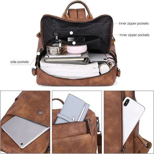 Vista 4 de CLUCI - Mochila de cuero para mujer, grande, convertible, de moda, antirrobo, mochilas de viaje