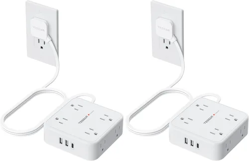 Vista 17 de TESSAN Cable de extensión de enchufe plano de 10 pies con múltiples tomas, regleta protectora de sobretensiones con 3 USB (1 USB C) 8 tomas, Negro