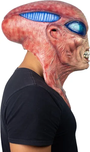 Vista 6 de Ghoulish Productions Alien Garo, máscara de látex de alienígena gruñón naranja, línea de creadores de pesadillas, máscara para adultos, talla única