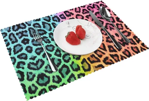 Vista 17 de Rectangular Placemats Set of 4, Heat Resistant Big Leopard Printed Kitchen Dining Table Mats