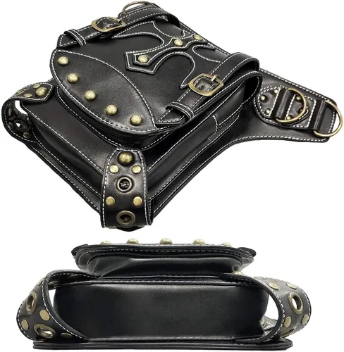 Vista 3 de Riñonera punk para mujer, bolsa de cintura táctica militar, pierna caída, brazo, muslo, bolsa para exteriores, bicicleta, motocicleta, ciclismo
