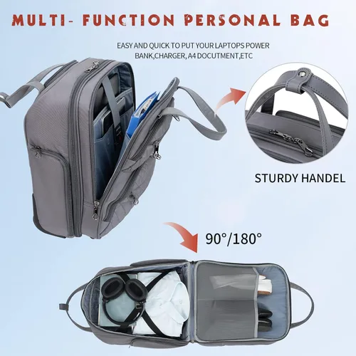 Vista 5 de KROSER Maleta de mano para debajo del asiento, multifuncional, 16 pulgadas, ligera, para mujer, Gris oscuro