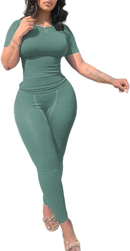 Vista 2 de LICOBOD XS-3XL Conjuntos de Entrenamiento Casuales de Dos Piezas para Mujer, Camiseta de Manga Corta + Pantalones Cortos Elásticos de Cintura Alta