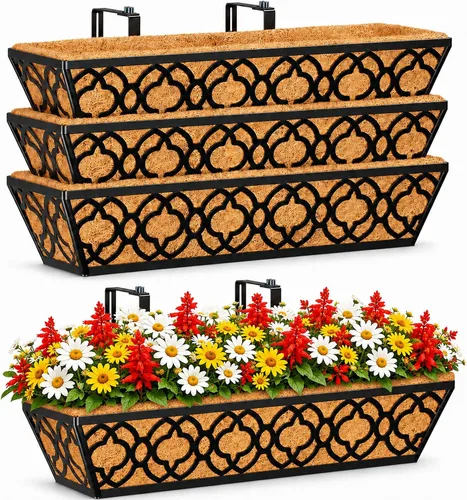 Vista 11 de HFHOME Paquete de 2 macetas de barandilla de 24 pulgadas, macetas de ventana resistentes, macetas ajustables para balcón para colgar barandillas