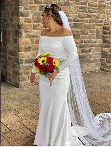 Vista 3 de Ursumy Velo de novia de tul suave con peine de 118 pulgadas