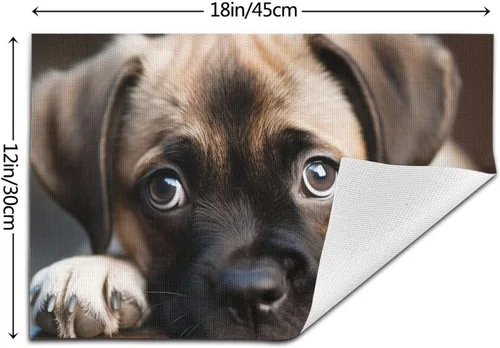 Vista 2 de 6 PCS PVC Placemats Set Place Mats Cute Puppy with Big Eyes Non-Slip Weave Place Mats 12" x 18" Farmhouse Table Mat Set for Family Dinners Wedding