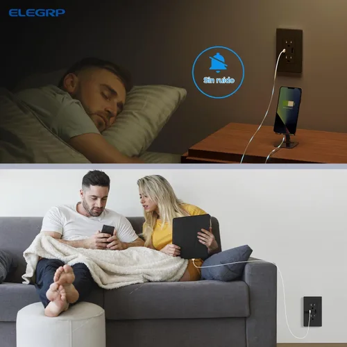 Vista 7 de ELEGRP Cargador USB de pared, receptáculo USB con puertos USB tipo A y tipo C, enchufe dúplex de 15 amperios resistente a manipulaciones NEMA 5-15R