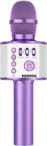 Vista 9 de BONAOK - Micrófono inalámbrico Bluetooth de karaoke, 3 en 1; máquina altavoz con micrófono de karaoke portátil de mano para fiesta de cumpleaños