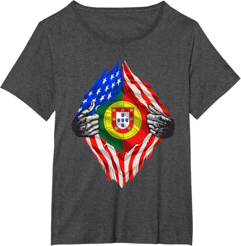 Vista 25 de Camiseta de bandera de Estados Unidos con diseño de raíces portuguesas, Negro, S