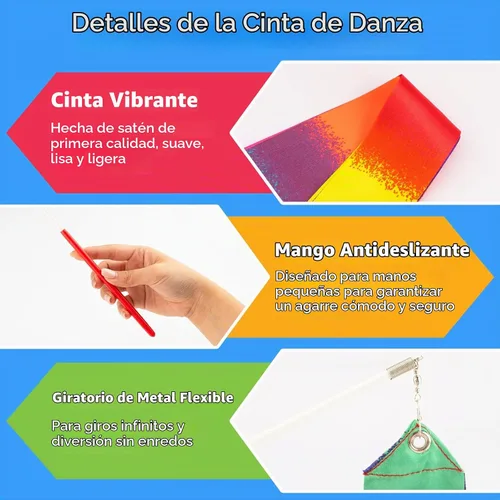 Vista 3 de Paquete de 20 varitas bailarinas de cinta, serpentinas de cinta de baile arcoíris