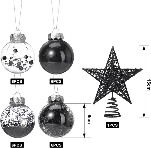 Vista 2 de Gejoy Juego de 25 Adornos de Navidad Adornos de Bola de Navidad con Adorno de Estrella en la Parte Superior del Árbol Adornos Colgantes