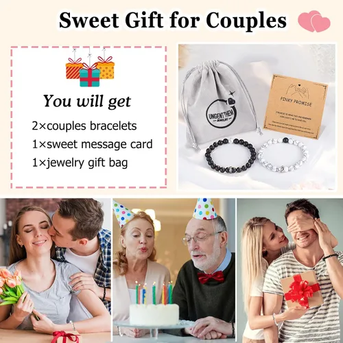 Vista 6 de UNGENT THEM Pulseras de anillo a juego para parejas, regalos para novio, marido, prometido, alma gemela, novia, esposa, día de San Valentín