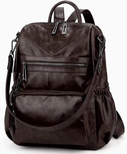 Vista 5 de UTO Mochila de cuero vegano para mujer, diseño de moda, convertible con borla, para viajes, con borla