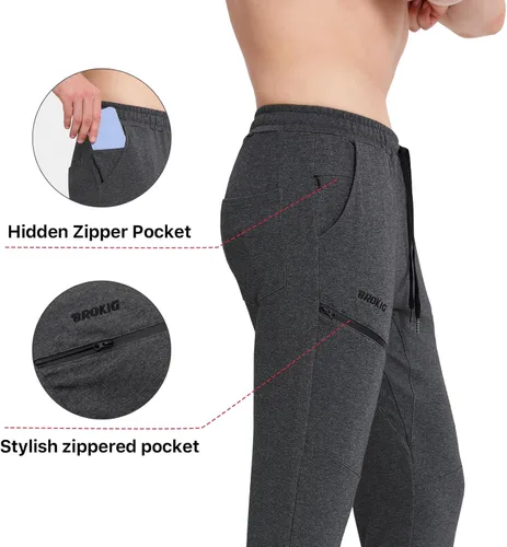 Vista 3 de BROKIG Men's Joggers Tapered Athletic Pants Double Zipper Pockets Slim Fit Workout Sweat Pants Casual Gym Running Bottom