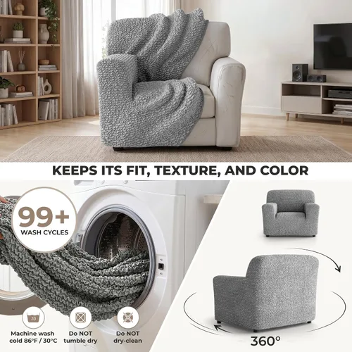 Vista 5 de PAULATO BY GA.I.CO. Funda para Silla - Funda para Sillón - Funda para Sillón - Funda de Tela Suave - Protector de Muebles Elegante de Ajuste Ceniza