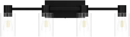 Vista 4 de Lámparas de tocador modernas de 4 luces sobre el espejo, lámparas de baño negro mate, luces de tocador, aplique de pared con pantalla de vidrio