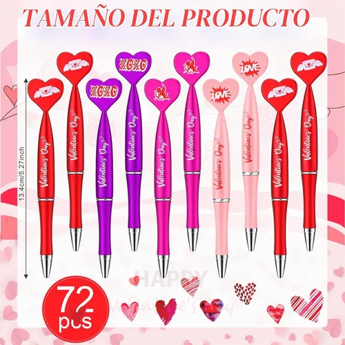 Vista 2 de Sherr 72 bolígrafos con forma de corazón de San Valentín a granel de 0.039 in de tinta de gel negra Rollerball para intercambio de San Valentín