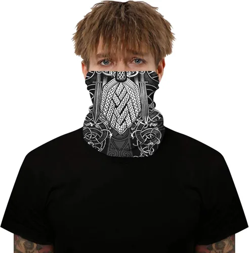 Vista 3 de GLUDEAR Máscara facial vikingo con estampado 3D de calavera y rayos UV, bandana sin costuras, bandana multifuncional para el cuello, para mujeres