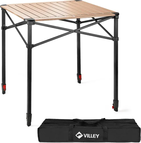 Vista 12 de VILLEY Mesa cuadrada plegable para acampar con bolsa de transporte, mesa cuadrada ajustable de aluminio ligero para exteriores, camping, picnic