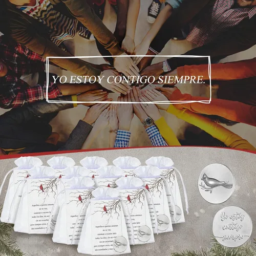 Vista 7 de El juego de 150 monedas de signo de ángel conmemorativo cardenal incluye ficha de bolsillo funeraria cardenal, tarjetas de poema y bolsas de organza