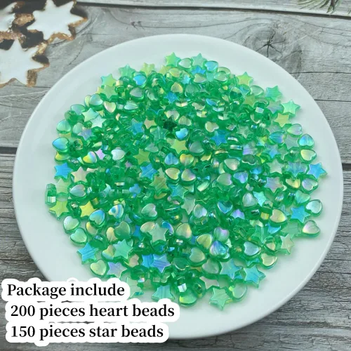 Vista 2 de 350 cuentas acrílicas de corazón y estrella, corazones de 0.394 pulgadas, estrellas de 0.394 pulgadas, espaciadores para pulseras, collares, aretes