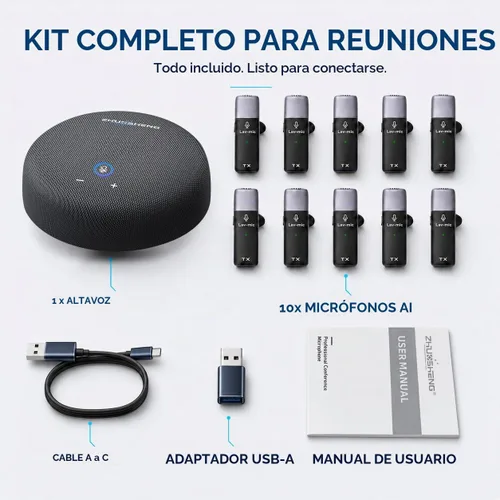 Vista 7 de CS02 - Altavoz de conferencia con 10 micrófonos AI, rango de 65 pies, altavoz portátil de conferencia USB con reducción de ruido, cancelación de eco