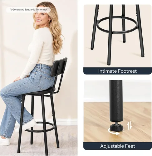 Vista 6 de HOOBRO 3 Pieces Round Bar Height Table and Chairs Set, Round Dining Table Set, Pub Table and Chairs for Small Space, 2 Tier Kitchen Table and Bar