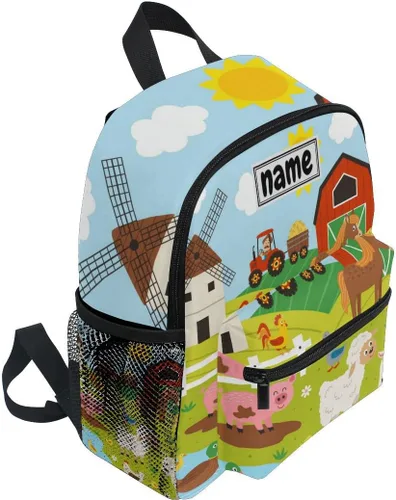 Vista 2 de Glaphy Mochila personalizada con nombre para niños, animales de granja, vaca, llama, caballo, cerdo, caricatura, mochila para niños y niñas pequeños