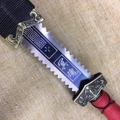 Vista 3 de Espada Han jian, hecha a mano, hoja de grabado de acero de alto carbono, vaina de madera maciza, Wushu