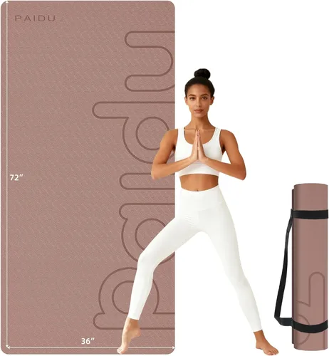 Vista 8 de PAIDU Alfombrilla de yoga grande, 72 x 36 x 2/5 pulgadas (0.394 in) gruesa antideslizante, material POE certificado SGS, ideal para gimnasio