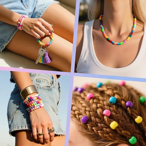 Vista 6 de Simetufy 1200 cuentas Kandi para trenzar el cabello, hacer pulseras y Multicolor