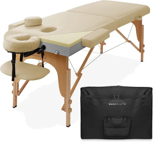 Vista 9 de Saloniture Mesa de masaje plegable de espuma viscoelástica profesional, portátil con funda de transporte, color negro