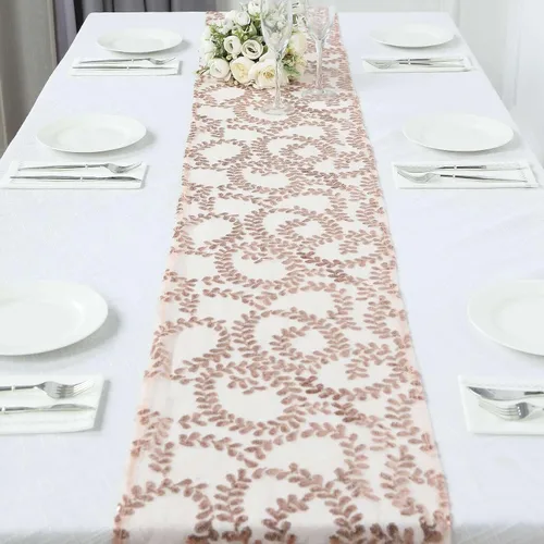 Vista 16 de Efavormart - Superposición de mesa de tul bordado de hojas de lentejuelas plateadas de 72 x 72 pulgadas, mantel cuadrado transparente Plateado