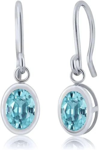 Vista 89 de Gem Stone King Aretes colgantes de plata de ley 925 de 0.276 x 0.197 in con piedra natal ovalada de alambre francés para mujer