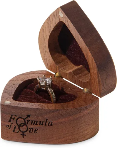 Vista 3 de Caja de compromiso pequeña de madera en forma de corazón para propuesta, ceremonia de boda, regalo de cumpleaños (fórmula grabada de amor)