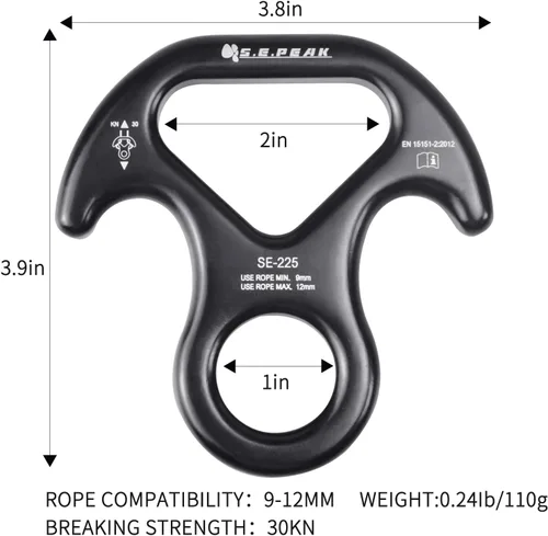 Vista 2 de 30kN/35kN/40kN Rescate Figura 8 Descender Engranaje de escalada Equipo de descenso Dispositivo de rappeling de placa de aparejo para escalada