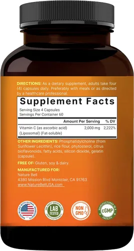 Vista 7 de NatureBell Vitamina C liposomal 2,000 mg por porción, 240 cápsulas Vitaminas solubles en grasa de alta absorción – Suplemento antioxidante