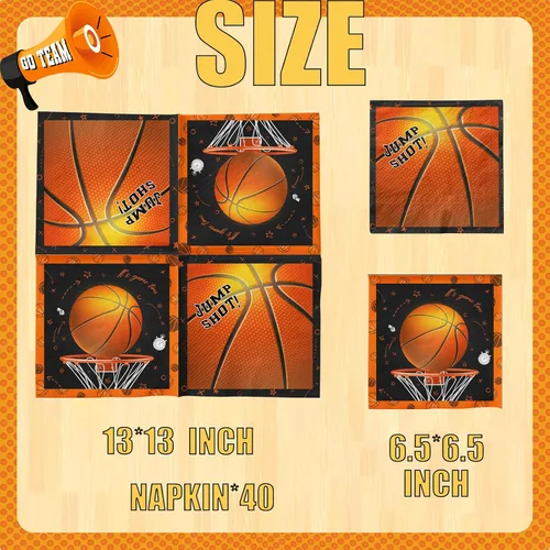 Vista 6 de 40 servilletas de baloncesto, decoraciones de fiesta de baloncesto, servilletas de cena para suministros de fiesta de cumpleaños con temática