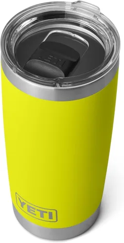 Vista 3 de YETI Rambler - Vaso de acero inoxidable con aislamiento al vacío de 20 onzas con tapa MagSlider amarillo (Firefly Yellow)