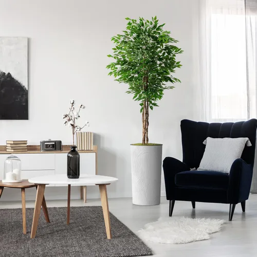 Vista 16 de Árbol artificial en macetero con efecto de mármol blanco, palmera tropical areca artificial de seda para decoración del hogar en interiores