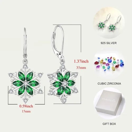 Vista 6 de STARCHENIE Collar de copo de nieve, aretes de plata de ley 925, juego de joyas de copo de nieve esmeralda para mujer