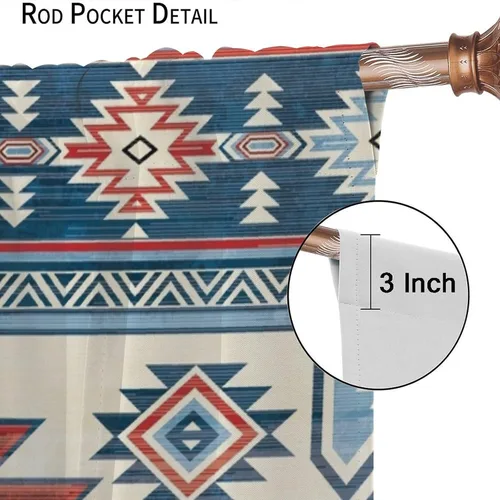 Vista 37 de Cortinas con patrón geométrico tribal, estilo suroeste, azteca, rústico, occidental, nativo americano, opacas, con bolsillo para barra, decoración