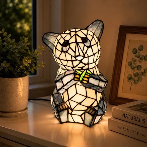 Vista 2 de Bieye L10831 Oso Panda Sentado Comiendo Disparos de Bambú Estilo Tiffany Lámpara de mesa de acento de vidrieras Luz de noche para decoración