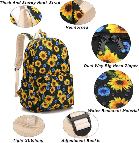 Vista 2 de Pawsky Juego de mochila escolar de lona ligera para adolescentes, niñas, mujeres, niños, bolsa de libros universitaria para laptop de 14 pulgadas
