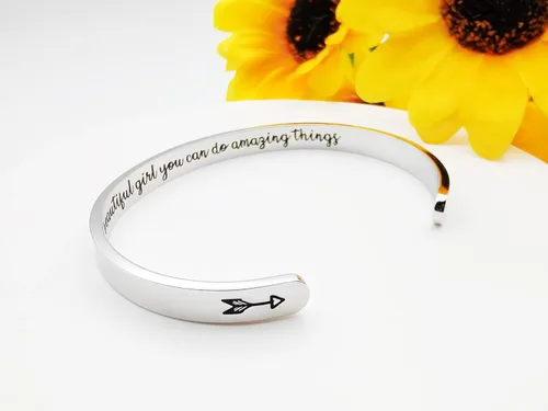 Vista 78 de Pulseras inspiradoras para mujer, joyería de acero inoxidable, con refranes, pulsera motivacional con mensaje oculto, pulseras grabadas para mejor
