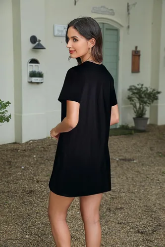 Vista 4 de FLOYU Vestido de verano de manga corta para mujer, vestido camisero de los años 90, vestidos de los años 90, vestido neón hasta la rodilla