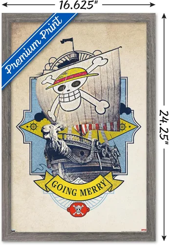 Vista 3 de Trends International Netflix One Piece - Póster de pared Going Merry de 14.72 x 22.37 pulgadas, versión enmarcada de madera de granero
